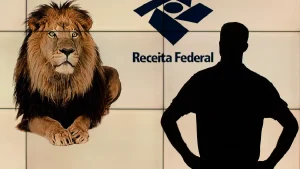 Painel com um leão e o logo da Receita Federal. Foto: Joédson Alves/Agência Brasil