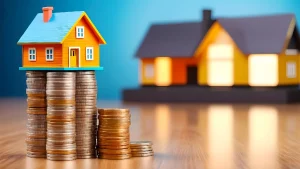 Miniatura de imóvel em cima de uma pilha de moedas. Foto: Pixabay