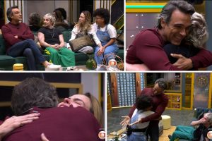 Tadeu Schmidt entra na casa e abraça o Top 3