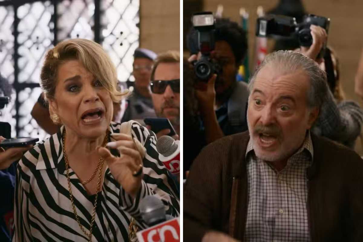 Pilar (Isabel Teixeira) e Otoniel (Tony Ramos) fazem barraco no julgamento de Adriana (Letícia Colin) em 'Quem Ama Cuida'