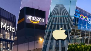 Sede da Apple e Amazon, nos Estados Unidos Imagens: Adobe Stock - Manipulação: Estadão.