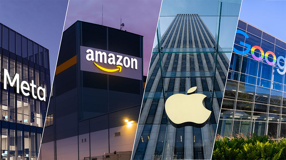 Sede da Apple e Amazon, nos Estados Unidos Imagens: Adobe Stock - Manipulação: Estadão.