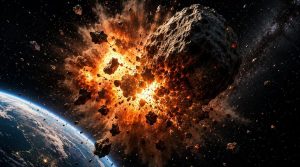 Simulação de um asteroide xplodindo no espaço