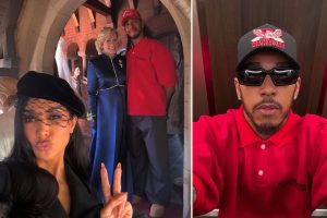 Lewis Hamilton posa com Glenn Close
