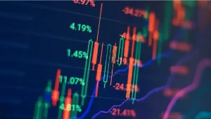 Gráfico de ações como cores verdes e vermelhas. Foto: Adobe Stock